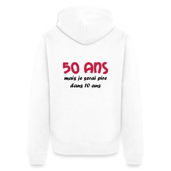 50 ans - Veste à capuche bio Premium Unisexe - blanc - Dos - Thijin (182cm)