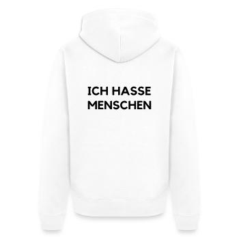 ich hasse menschen - Unisex Premium Bio Zip Hoodie - Weiß - Hinten - Thijin (182cm)