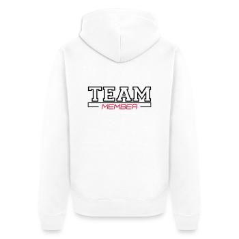 team member - Unisex Premium Bio Zip Hoodie - Weiß - Hinten - Thijin (182cm)