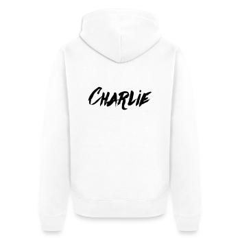 Checkpoint Charlie - Unisex Premium Bio Zip Hoodie - Weiß - Hinten - Thijin (182cm)