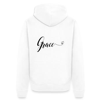 (grace) - Unisex Premium Bio Zip Hoodie - Weiß - Hinten - Thijin (182cm)
