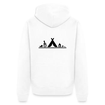 Freizeit - Camping Zelten Lagerfeuer - Unisex Premium Bio Zip Hoodie - Weiß - Hinten - Thijin (182cm)