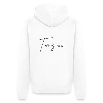 Time is now Englisch Spruch deine Zeit ist jetzt - Unisex Premium Bio Zip Hoodie - Weiß - Hinten - Thijin (182cm)