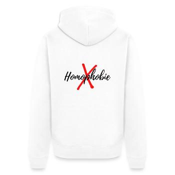 Gegen Hompphobie - Unisex Premium Bio Zip Hoodie - Weiß - Hinten - Thijin (182cm)