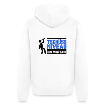 tschüss niveau - Unisex Premium Bio Zip Hoodie - Weiß - Hinten - Thijin (182cm)
