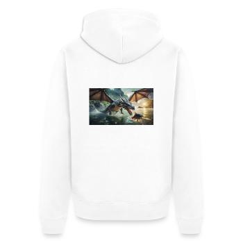 Ein realistischer böser dunkler Drache jagt den Fluss - Unisex Premium Bio Zip Hoodie - Weiß - Hinten - Thijin (182cm)