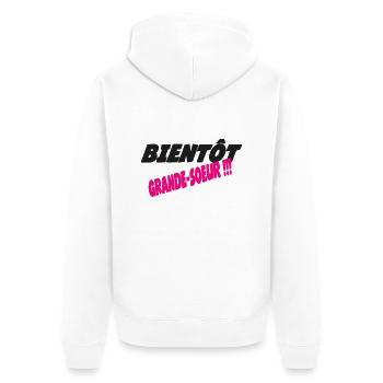 Bald eine große Schwester - Unisex Premium Bio Zip Hoodie - Weiß - Hinten - Thijin (182cm)