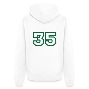 Nummer 35 grüner Sport - Unisex Premium Bio Zip Hoodie - Weiß - Hinten - Thijin (182cm)