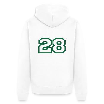Numéro 28 sport vert - Veste à capuche bio Premium Unisexe - blanc - Dos - Thijin (182cm)