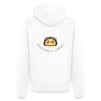 Everything Is Terrible – Funny Sad Taco Shirt - Unisex Premium Bio Zip Hoodie - Weiß - Hinten - Thijin (182cm)
