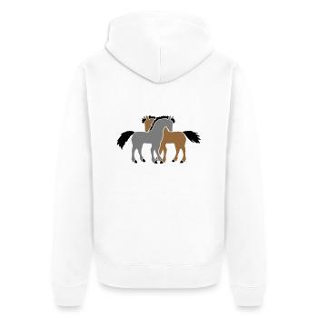 2 Pferde Team Pony Fohlen Pärchen Verliebt Freunde - Unisex Premium Bio Zip Hoodie - Weiß - Hinten - Thijin (182cm)