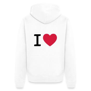 I LOVE Herz // Liebe // Valentinstag // Geburtstag - Unisex Premium Bio Zip Hoodie - Weiß - Hinten - Thijin (182cm)