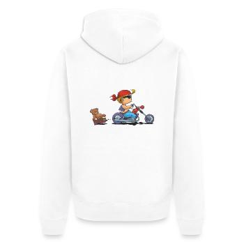 CD - Baby Biker mit Teddy Bär Anhänger - Kinder - Unisex Premium Bio Zip Hoodie - Weiß - Hinten - Thijin (182cm)