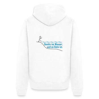Genitiv ins Wasser - Unisex Premium Bio Zip Hoodie - Weiß - Hinten - Thijin (182cm)