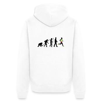 evolution_laufer_102012_a_3c - Unisex Premium Bio Zip Hoodie - Weiß - Hinten - Thijin (182cm)