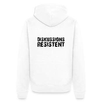 Diskussionsresistent - Unisex Premium Bio Zip Hoodie - Weiß - Hinten - Thijin (182cm)