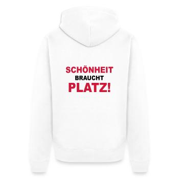 Schönheit braucht Platz! - Unisex Premium Bio Zip Hoodie - Weiß - Hinten - Thijin (182cm)