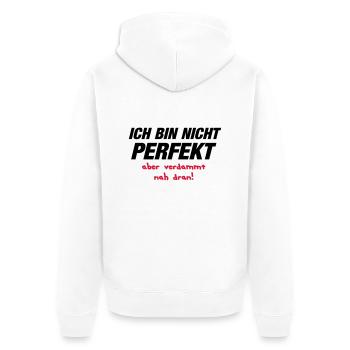ich bin nicht perfekt aber verdammt nah dran - Unisex Premium Bio Zip Hoodie - Weiß - Hinten - Thijin (182cm)