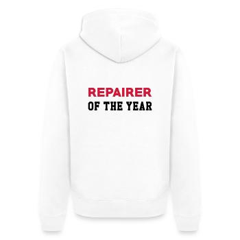 Reparatur / Repairman / Repairer / Repair - Unisex Premium Bio Zip Hoodie - Weiß - Hinten - Thijin (182cm)
