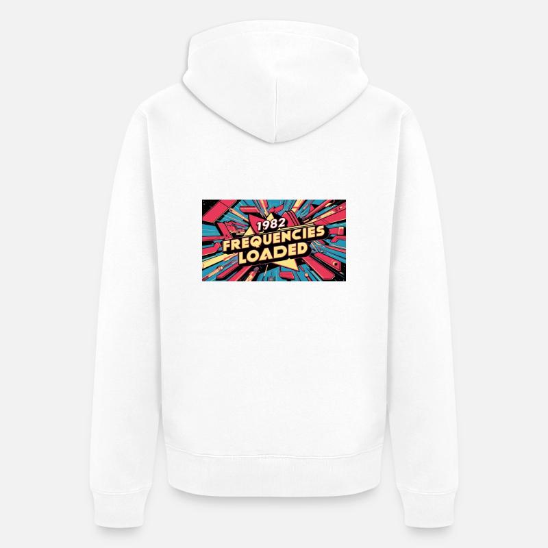 FRÉQUENCES CHARGÉES EXPLOSION DE 1982 - Veste à capuche bio Premium Unisexe - blanc