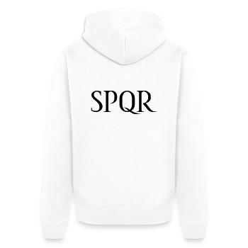 SPQR Schriftzug Vektor Dunkel - Unisex Premium Bio Zip Hoodie - Weiß - Hinten - Thijin (182cm)