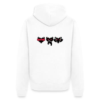 Sieh, sprich, höre kein Übel / see, speak, hear no - Unisex Premium Bio Zip Hoodie - Weiß - Hinten - Thijin (182cm)