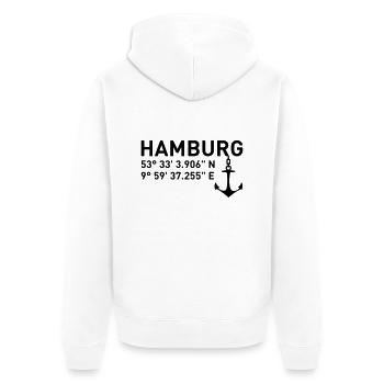 Hamburg Koordinaten Längengrad Breitengrad Anker - Unisex Premium Bio Zip Hoodie - Weiß - Hinten - Thijin (182cm)