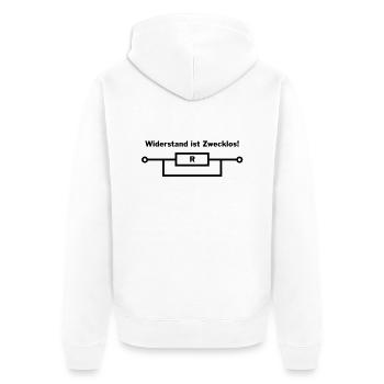 Widerstand ist zwecklos - Unisex Premium Bio Zip Hoodie - Weiß - Hinten - Thijin (182cm)