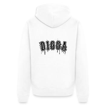 DIGGA - Unisex Premium Bio Zip Hoodie - Weiß - Hinten - Thijin (182cm)