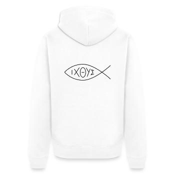 Christliches Symbol Ichthys - Unisex Premium Bio Zip Hoodie - Weiß - Hinten - Thijin (182cm)