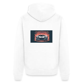White Racecar in the Sunset - Unisex Premium Bio Zip Hoodie - Weiß - Hinten - Thijin (182cm)