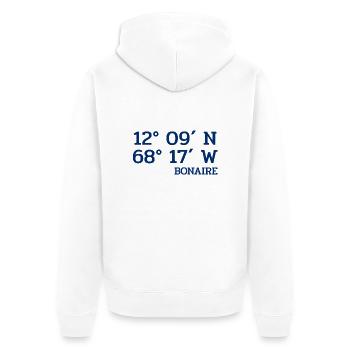 Bonaire Coordinates - Koordinaten - Karibik - Unisex Premium Bio Zip Hoodie - Weiß - Hinten - Thijin (182cm)