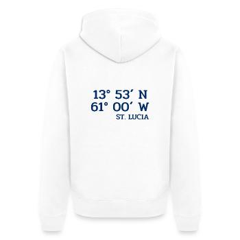 Coordonnées Sainte-Lucie - Koordinaten - Antilles - Veste à capuche bio Premium Unisexe - blanc - Dos - Thijin (182cm)