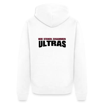 ULTRAS wir stehen zusammen - Unisex Premium Bio Zip Hoodie - Weiß - Hinten - Thijin (182cm)