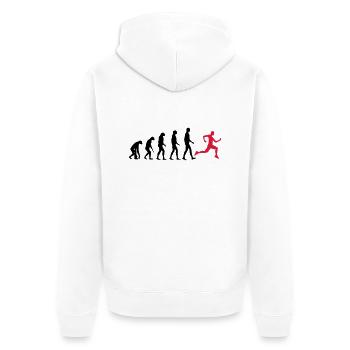 Jogger Evolution - Jogging - Fit-Sport-Fitness - Unisex Premium Bio Zip Hoodie - Weiß - Hinten - Thijin (182cm)