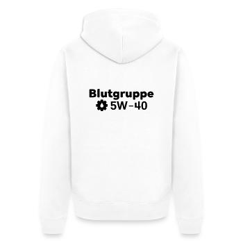 Blood Type 5W-40 Engine Oil - Unisex Premium Organic Zip Hoodie - white - Back - Thijin (182cm)