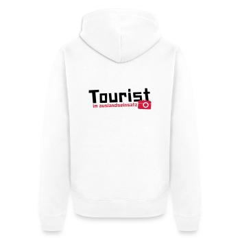 Tourist im Auslandseinsatz - Unisex Premium Bio Zip Hoodie - Weiß - Hinten - Thijin (182cm)