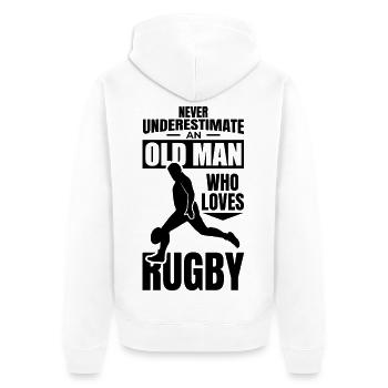 Alter Rugby Opa - Unisex Premium Bio Zip Hoodie - Weiß - Hinten - Thijin (182cm)
