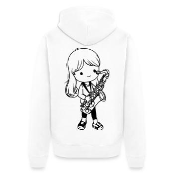 Saxophoniste Fille Dessin animé - Veste à capuche bio Premium Unisexe - blanc - Dos - Thijin (182cm)