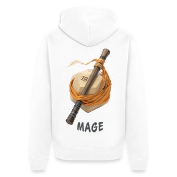 D20 avec baguette – Dés fantastiques de mage - Veste à capuche bio Premium Unisexe - blanc - Dos - Thijin (182cm)