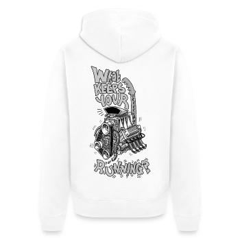 1482_WhatKeepsYourMotorRunning-GRAY - Unisex Premium Bio Zip Hoodie - Weiß - Hinten - Thijin (182cm)