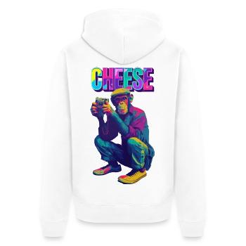 Fromage ! Singe avec appareil photo dans un style pop art néon - Veste à capuche bio Premium Unisexe - blanc - Dos - Thijin (182cm)
