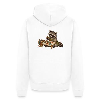 Waschbär zieht Wollschlingen - Unisex Premium Bio Zip Hoodie - Weiß - Hinten - Thijin (182cm)