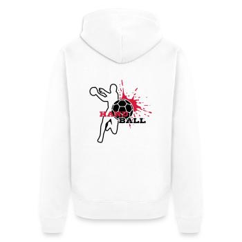 HANDBALL Spieler-Splash - Unisex Premium Bio Zip Hoodie - Weiß - Hinten - Thijin (182cm)