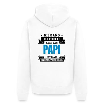 Funshirt Papi - Unisex Premium Bio Zip Hoodie - Weiß - Hinten - Thijin (182cm)