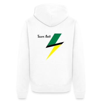 Team Bolt - Unisex Premium Bio Zip Hoodie - Weiß - Hinten - Thijin (182cm)