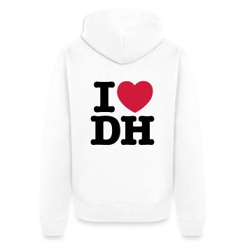 I Love DH Downhill Mountain Biking - Unisex Premium Bio Zip Hoodie - Weiß - Hinten - Thijin (182cm)