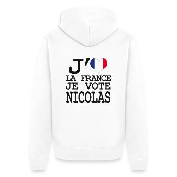 Ich liebe Frankreich Ich stimme Nicolas - Unisex Premium Bio Zip Hoodie - Weiß - Hinten - Thijin (182cm)