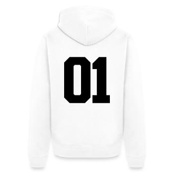 Nummer 01 große Zahlen Massive Ziffern - Unisex Premium Bio Zip Hoodie - Weiß - Hinten - Thijin (182cm)