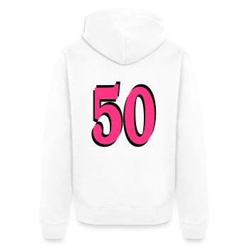 50 . Geburtstag - Unisex Premium Bio Zip Hoodie - Weiß - Hinten - Thijin (182cm)